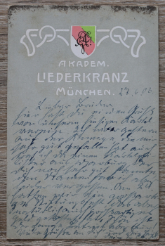 AK München / 1908 / Litho / Studentika / Akademischer Liederkranz / Wappen / Zirkelschlag